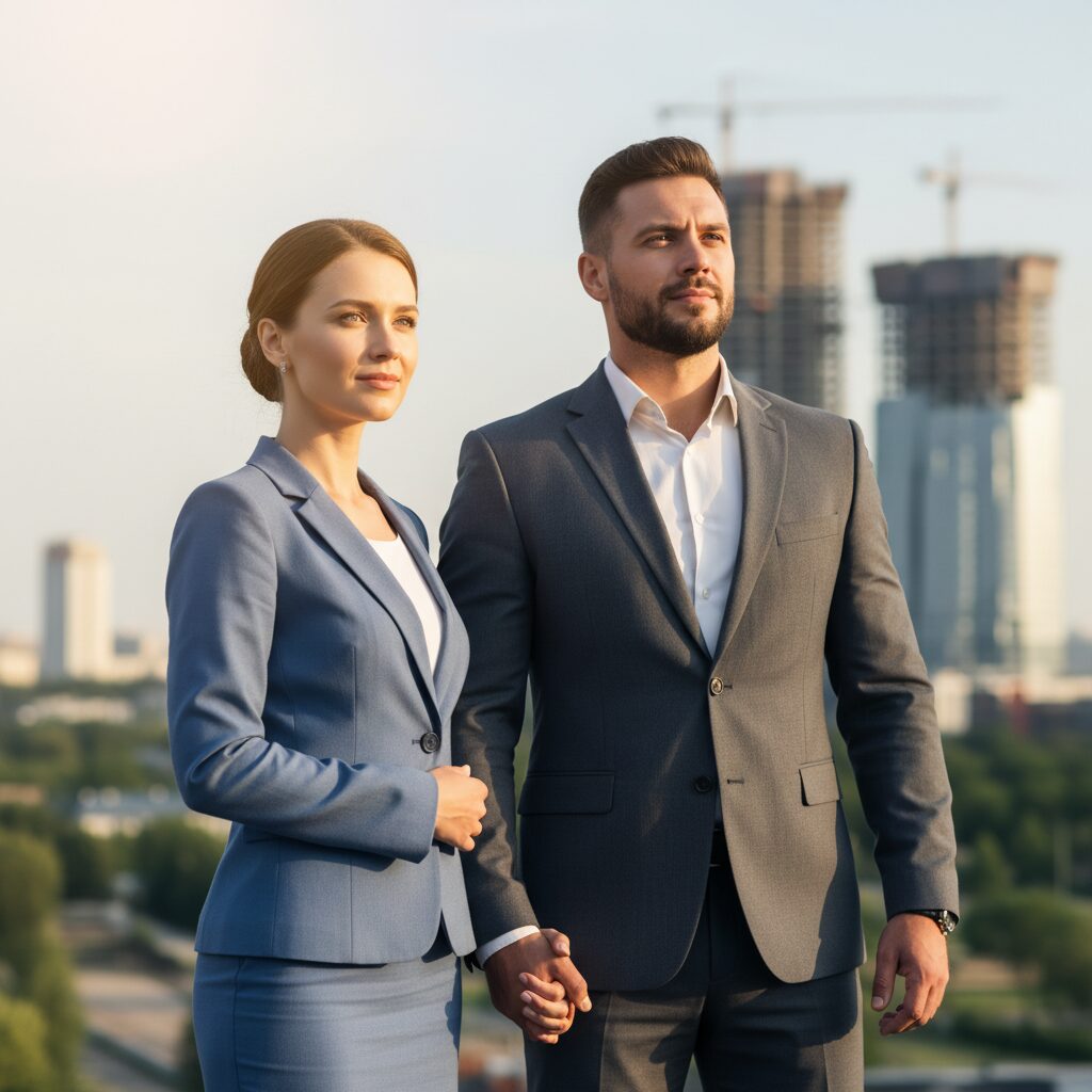 強い絆で結ばれた夫婦が未来を見据えているイメージ