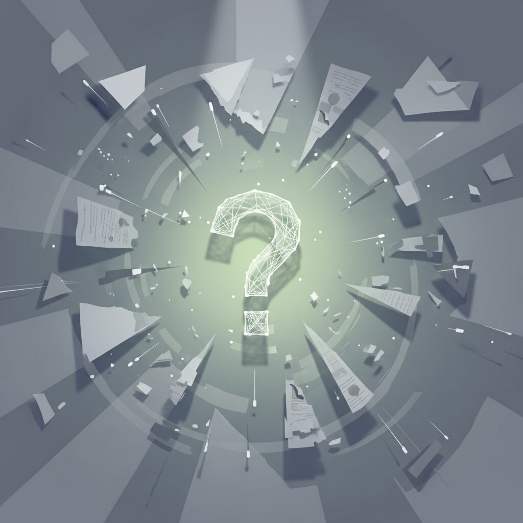 国分太一氏のコンプライアンス問題を象徴する抽象的なイメージ。情報が錯綜し、真相が不明瞭な状況を示唆。