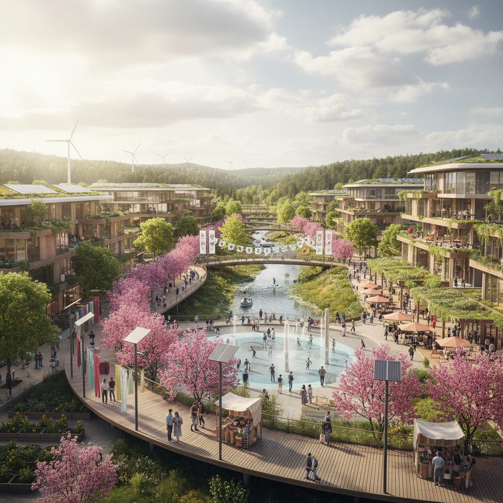 復興を遂げ、未来へ進む女川町の全景。