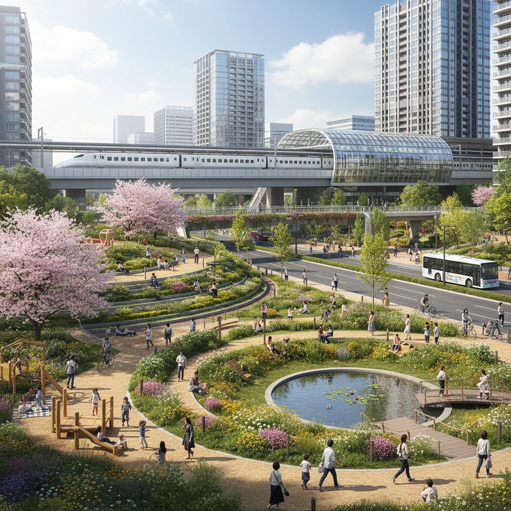 国分寺駅周辺の賑わいと豊かな自然が調和した風景