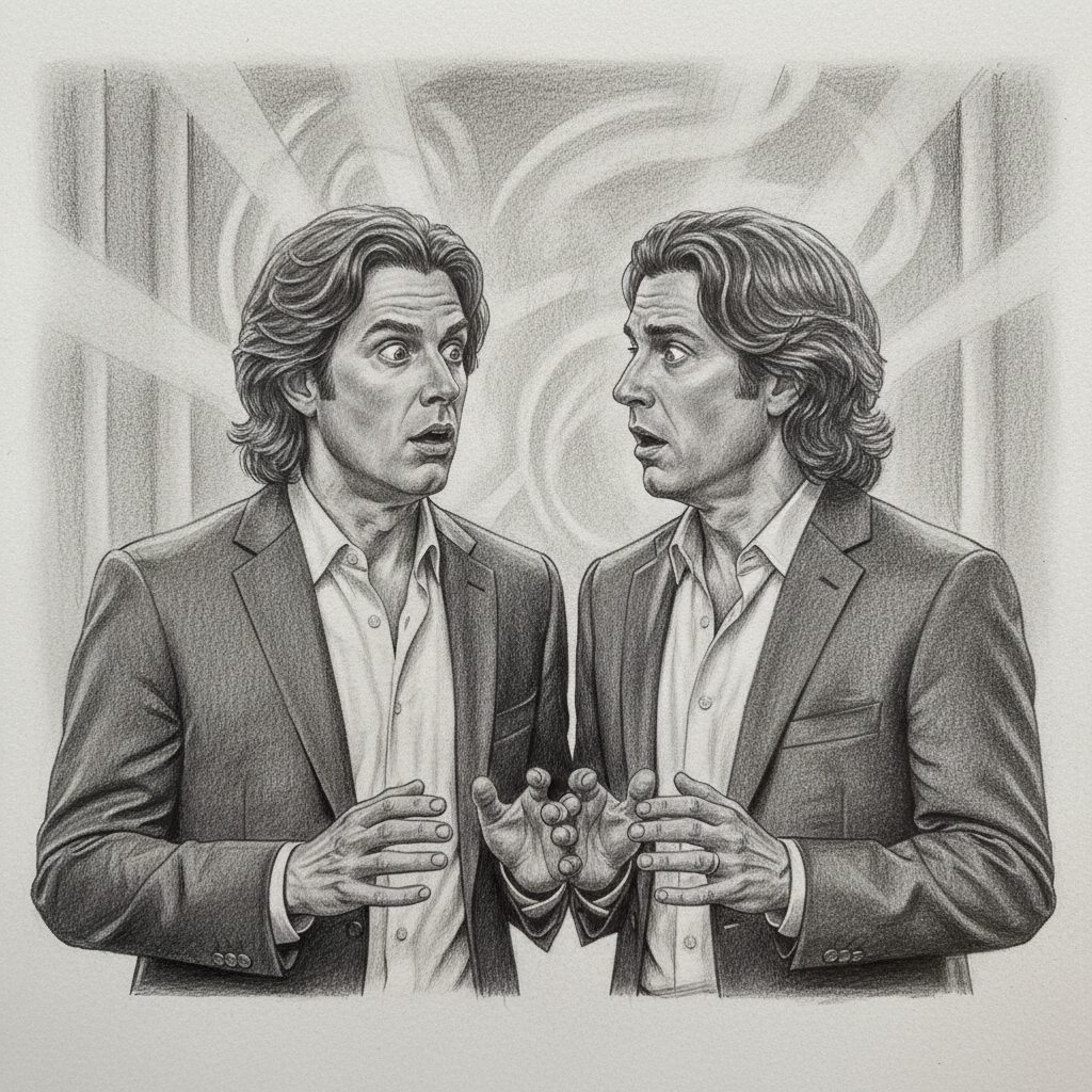 俳優の佳久創と双子の兄・佳久耀がドラマで共演し、瓜二つの姿を見せている画像。