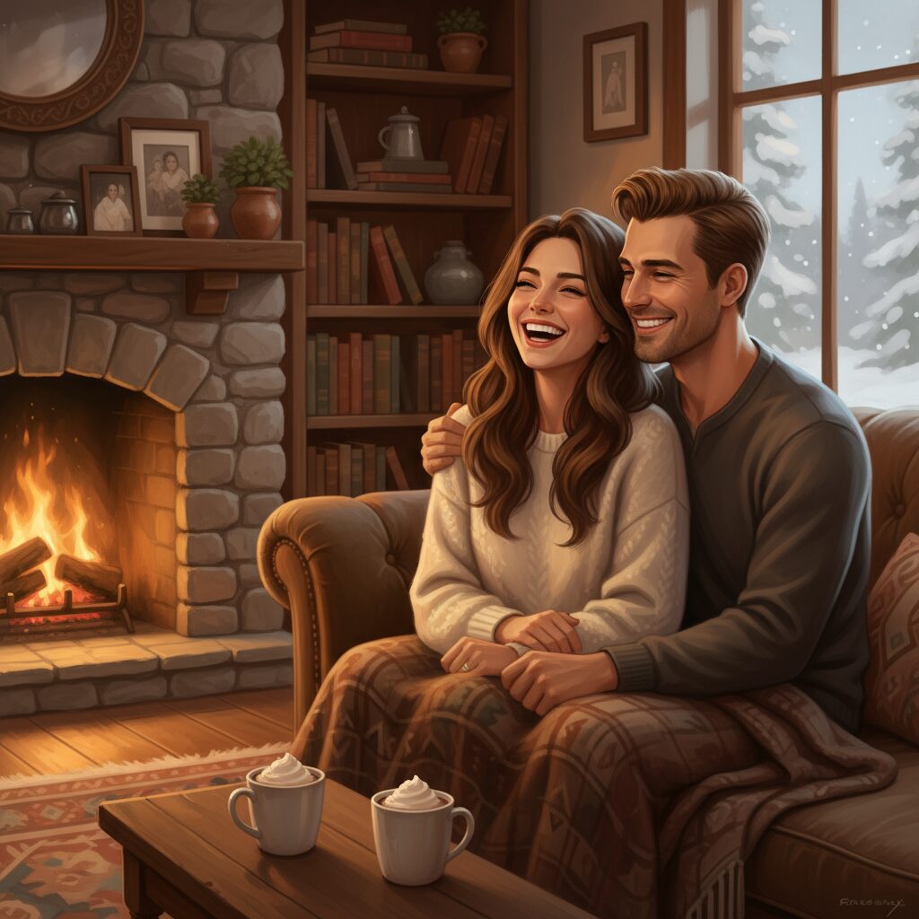 笑顔で寄り添う山田邦子さんと夫、後藤史郎さんのイラスト。