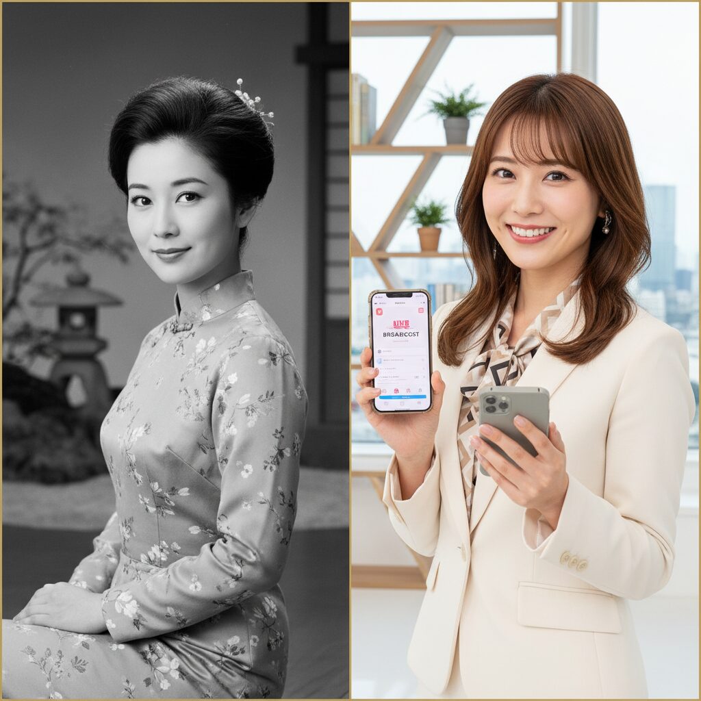 女優とフリーアナウンサー、二人の「中川安奈」の姿を比較したイラスト