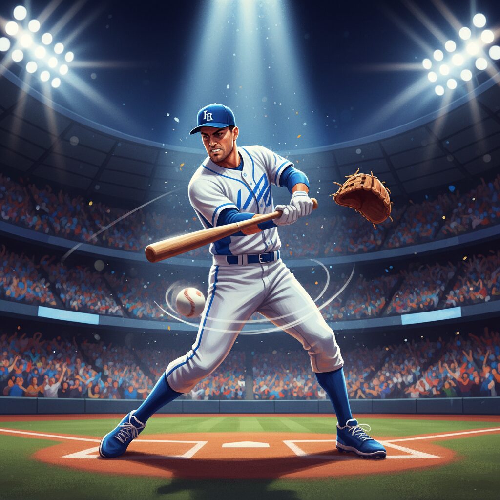 バットとグローブを持つ野球選手が球場で活躍する様子