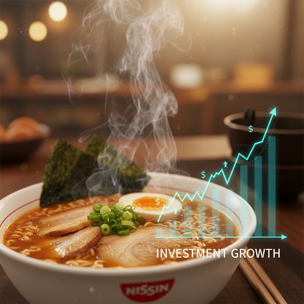 インスタントラーメンの器と株価チャート