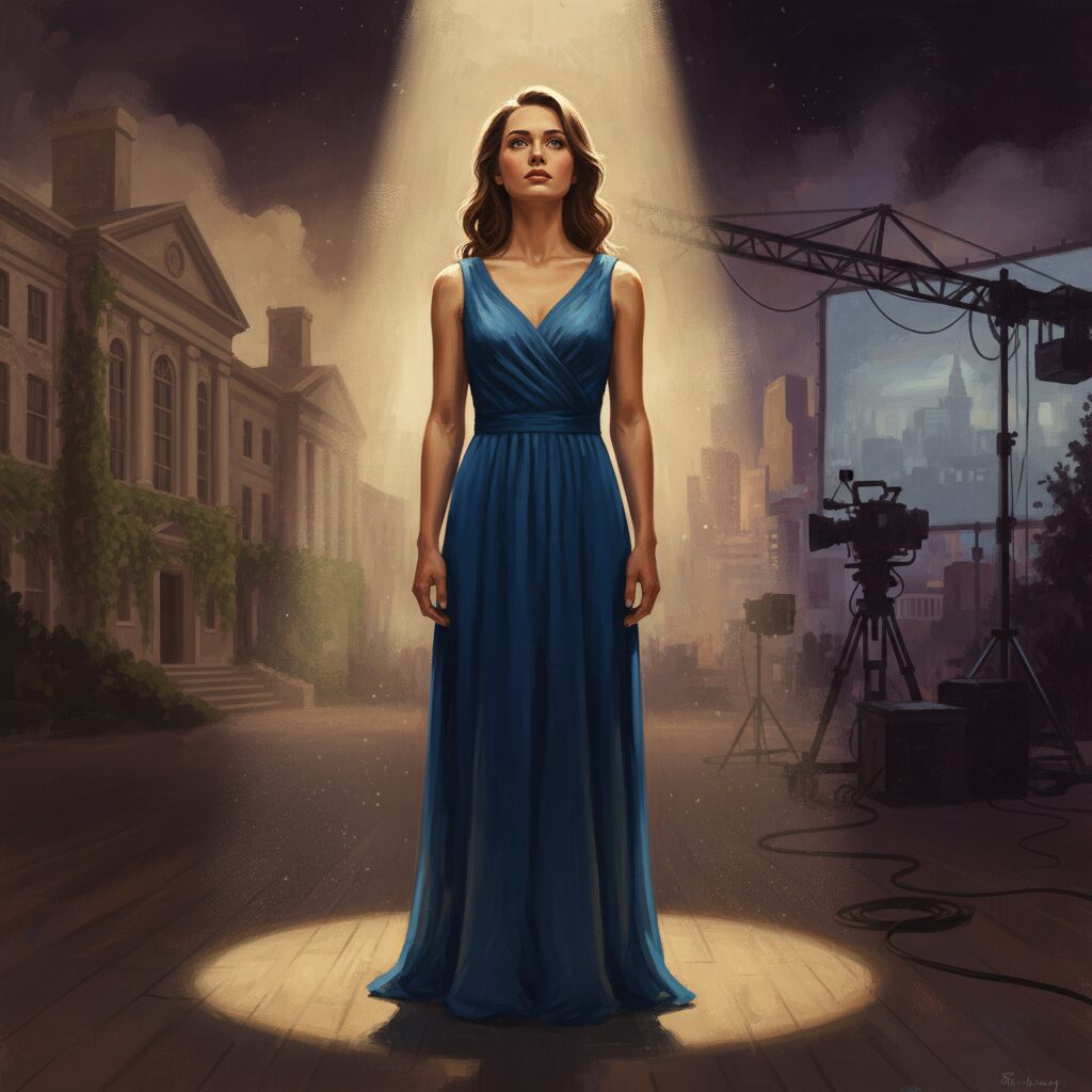 女優として活躍する蒔田彩珠さんが、学業と芸能活動の間で決断を下す姿を象徴的に描いたイラスト。