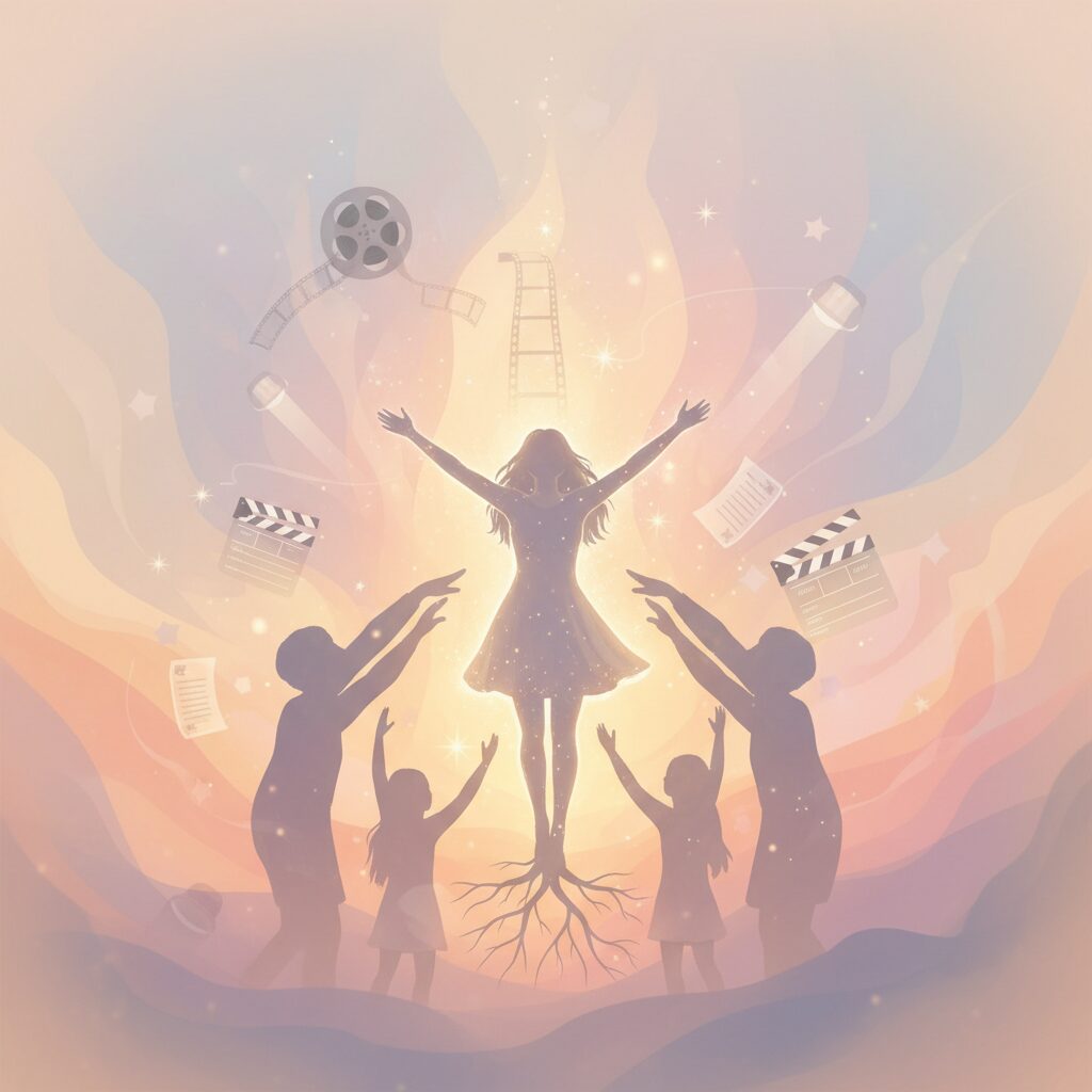 蒔田彩珠さんの才能を育む家族の温かい絆を描いたイラスト