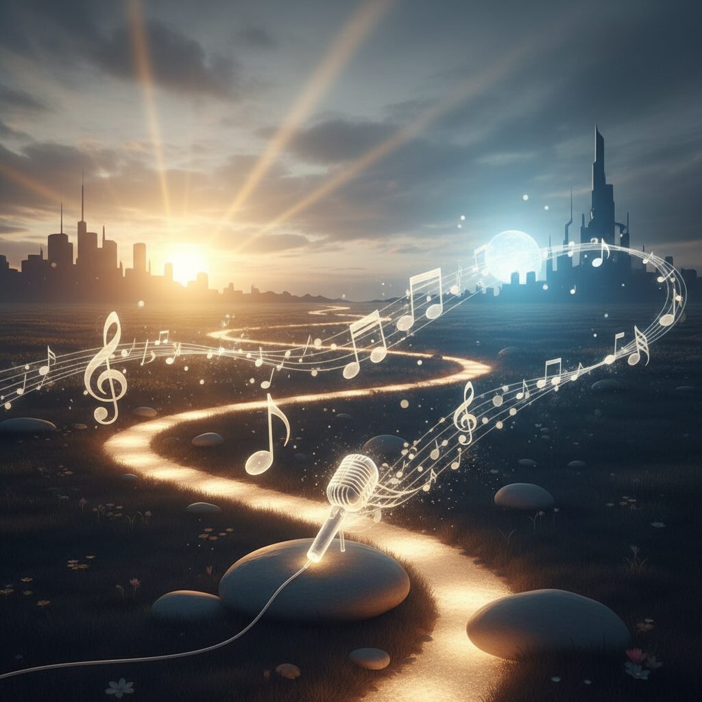 華原朋美さんの体重変化とキャリアの道のりを象徴する抽象的なイラスト。