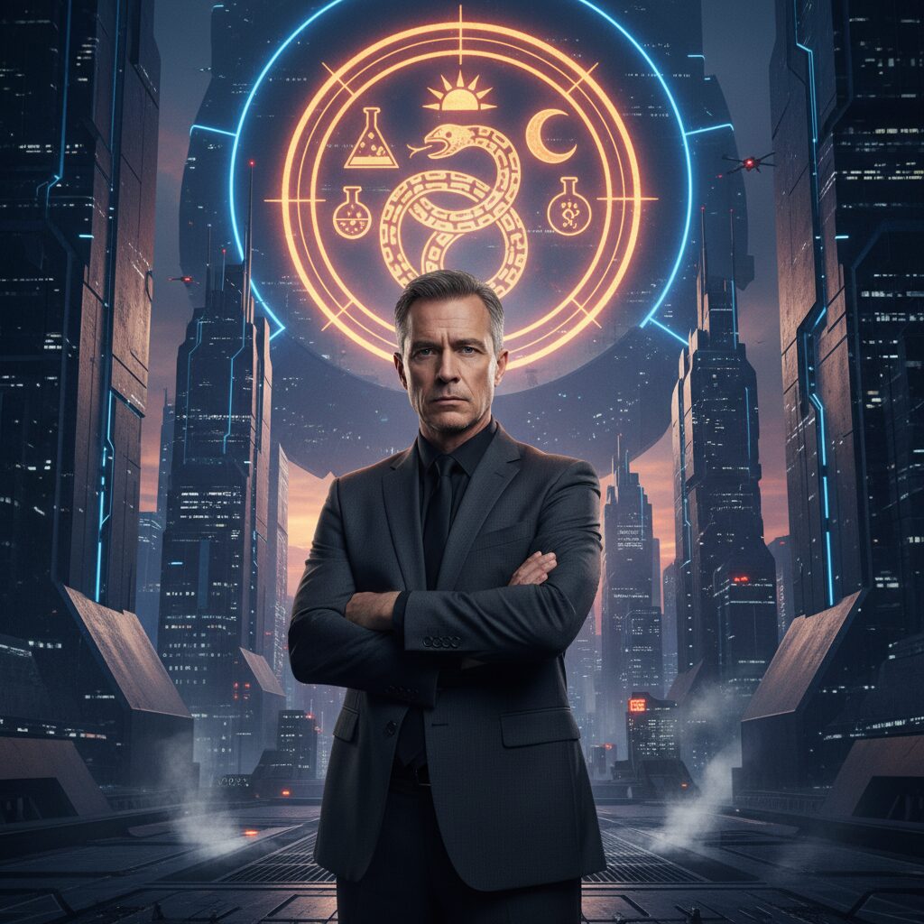 仮面ライダーガッチャードに登場する、スーツ姿の錬金連合調査官・釘宮リヒトを演じる本宮泰風さんのイメージ画像。