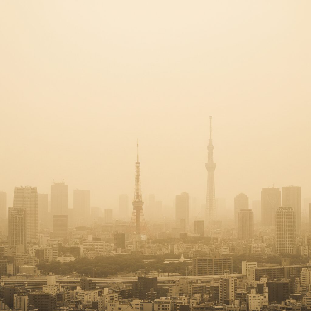 黄砂で霞む東京の街並みと対策