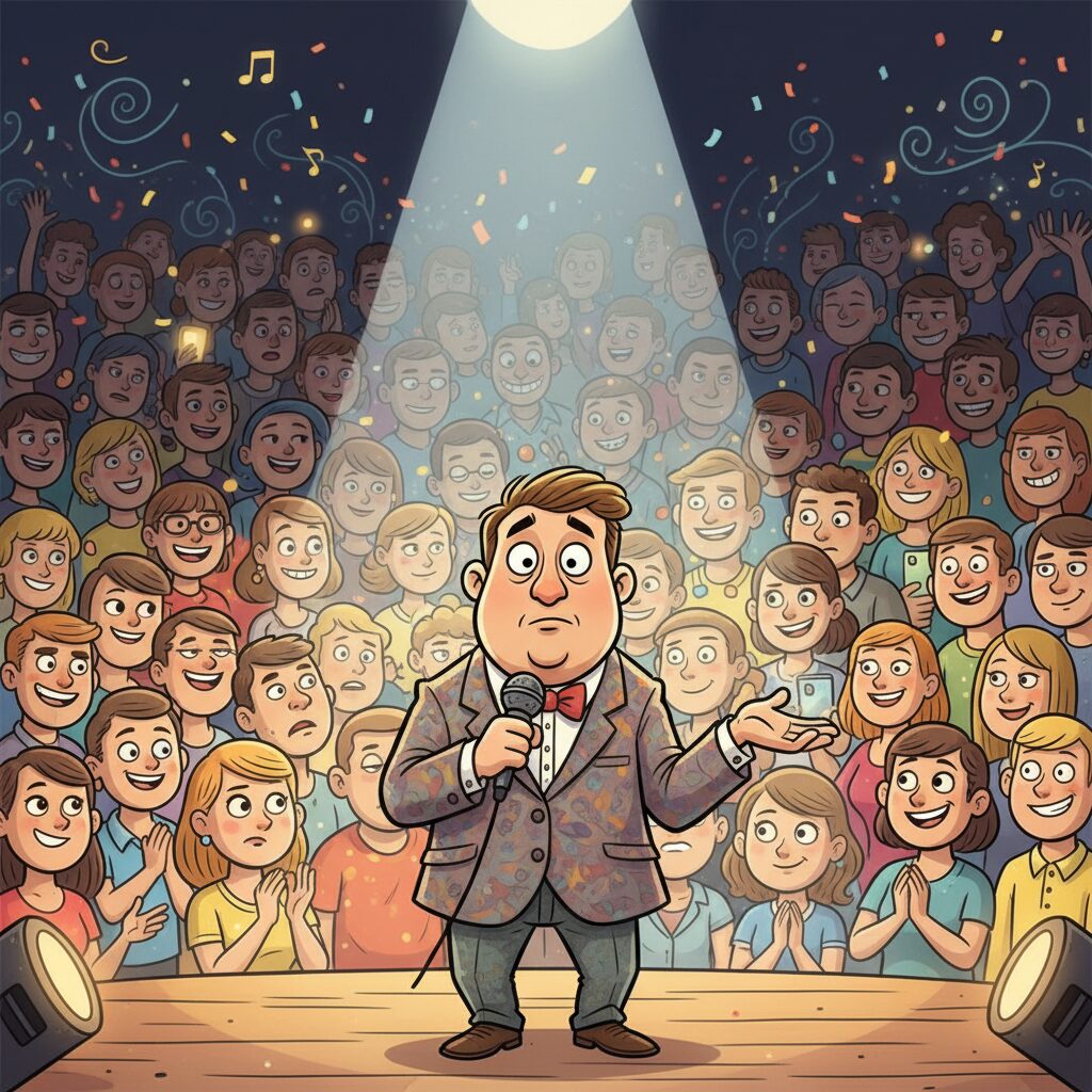 ドランクドラゴン塚地武雅がK-POPコンサートで勘違いされる様子を表現したイラスト