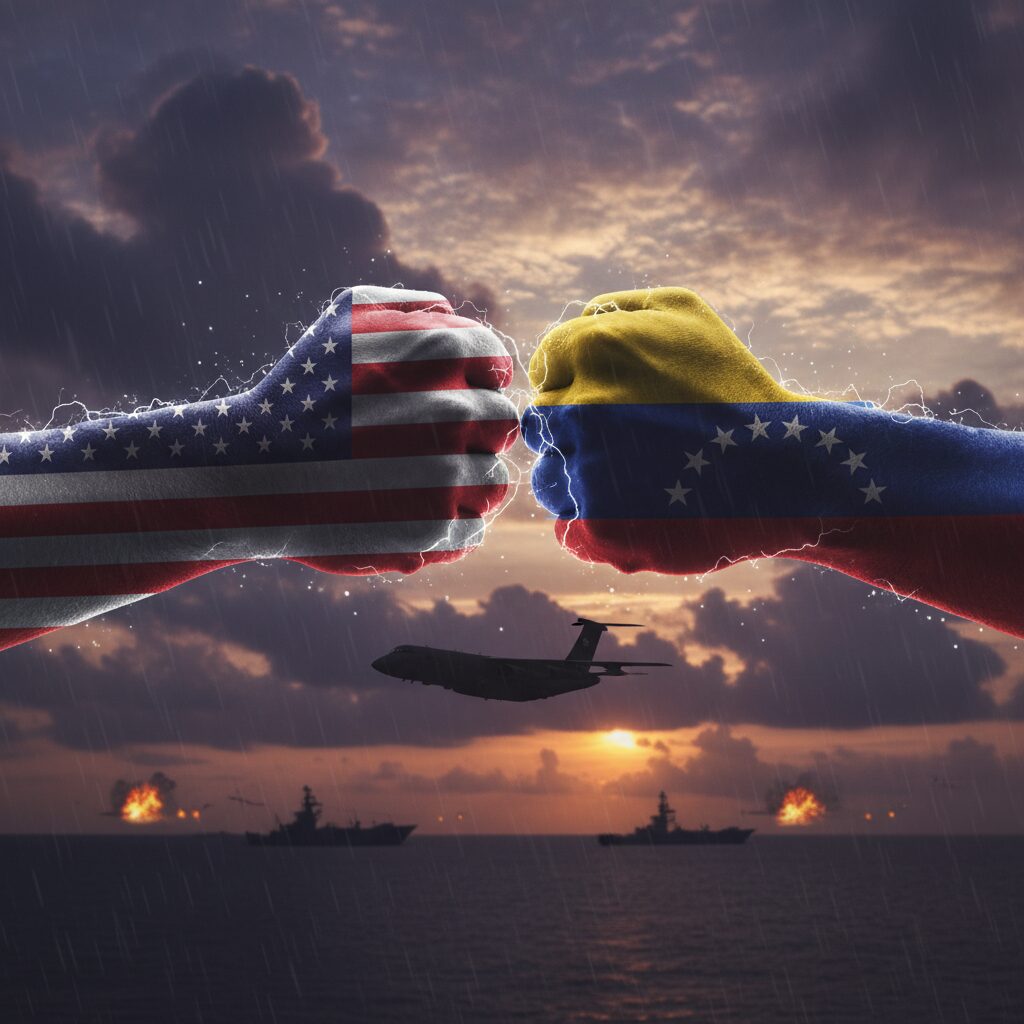 緊迫する委内瑞拉と米国の関係、領空閉鎖の影響を示すイラスト