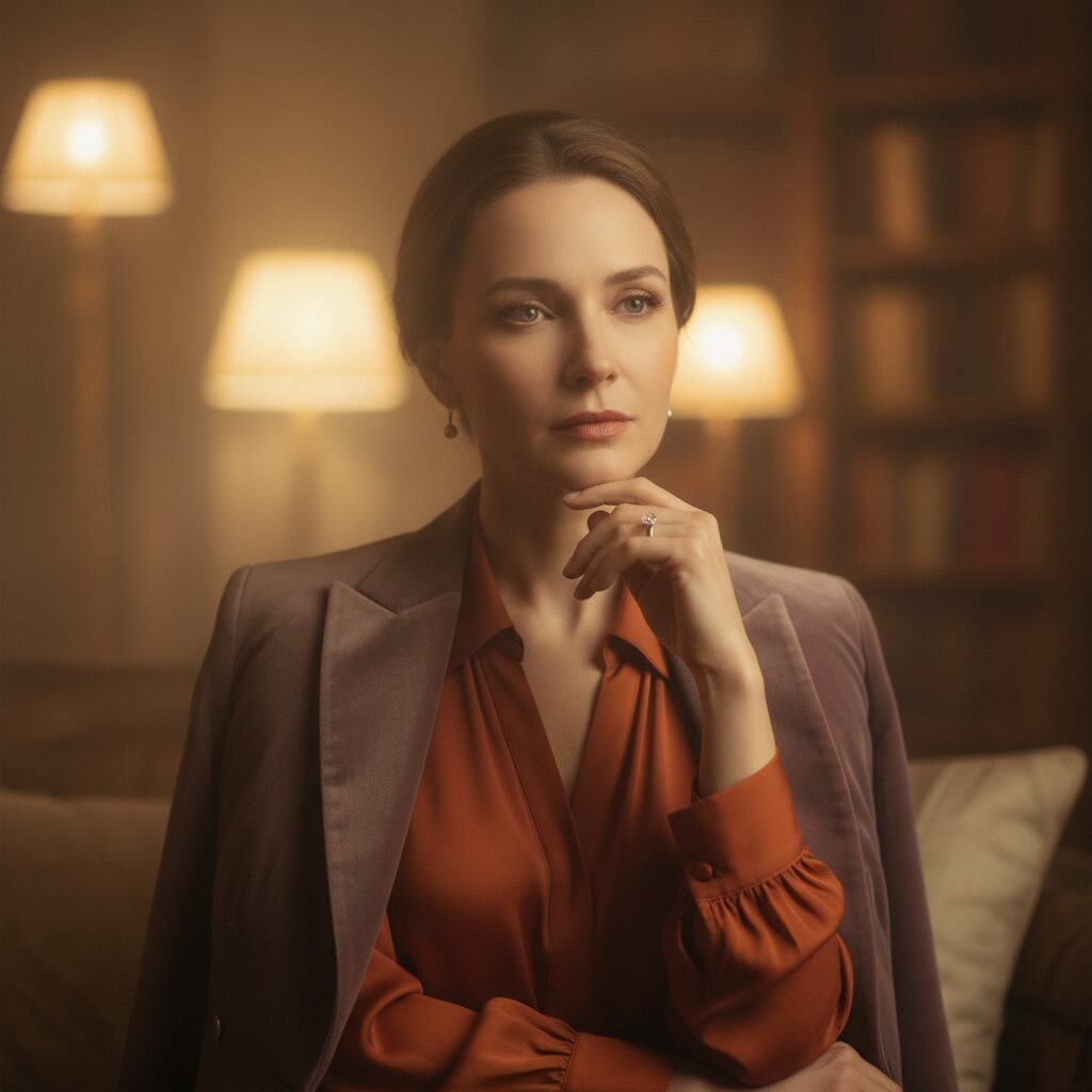 女優が思案顔でたたずむ姿、結婚やキャリアについて考えている様子