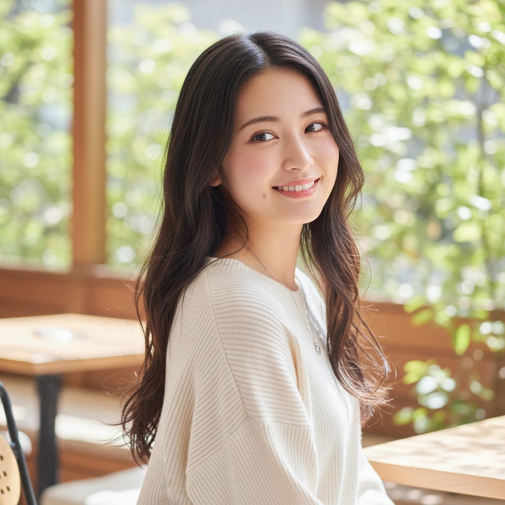 松田好花さんが写る、1st写真集『振り向いて』アザーカットをイメージした画像。ナチュラルな表情で魅力的に微笑んでいる。