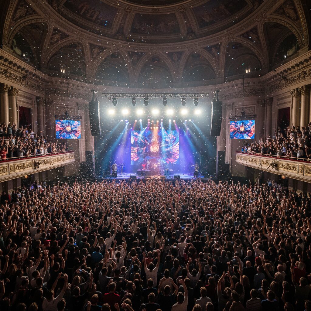 大勢の観客で賑わう紅白歌合戦のステージ