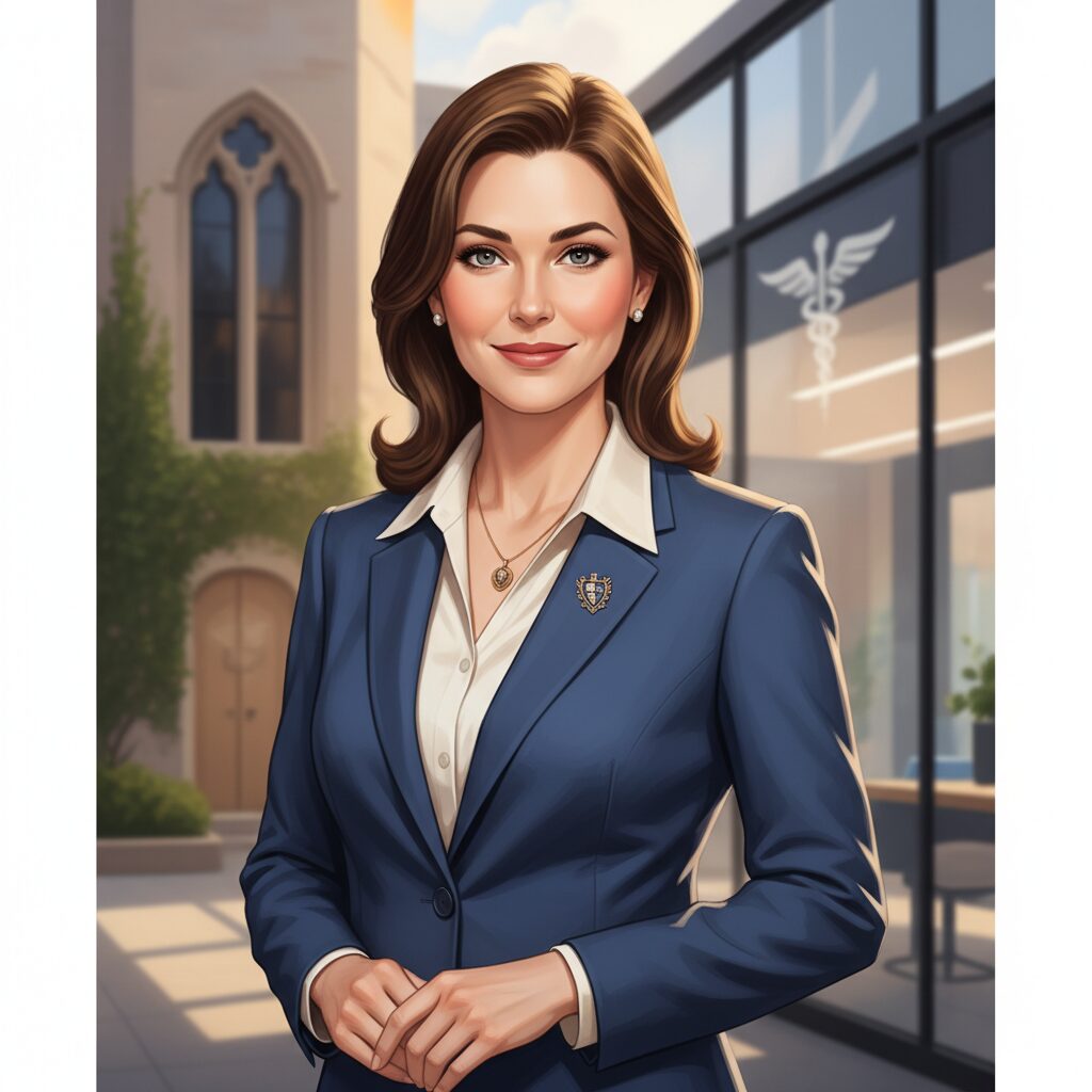 原千晶アナウンサーと、彼女を支える医療一家の家族をイメージしたイラスト