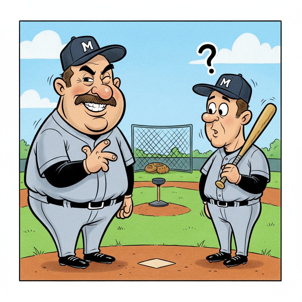 原辰徳監督が森友哉選手に手招きしている様子を描いたイラスト