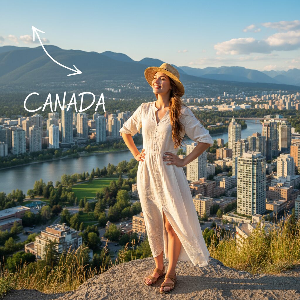 カナダ・バンクーバーを背景に、自然体で魅力的な松田好花さんの姿