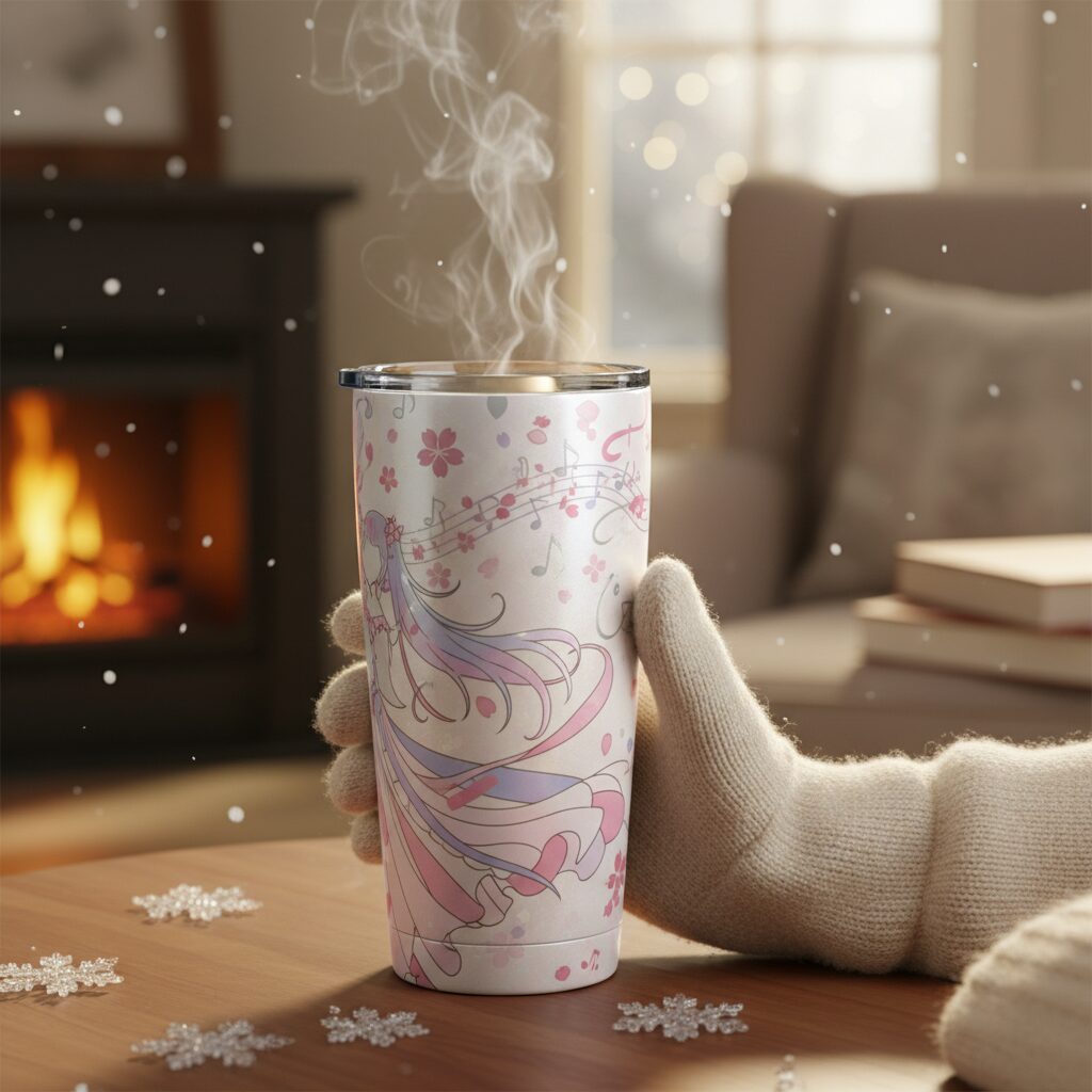 午後の紅茶の冬限定あったかタンブラー、目黒蓮さんのデザインが施されたおしゃれなタンブラー