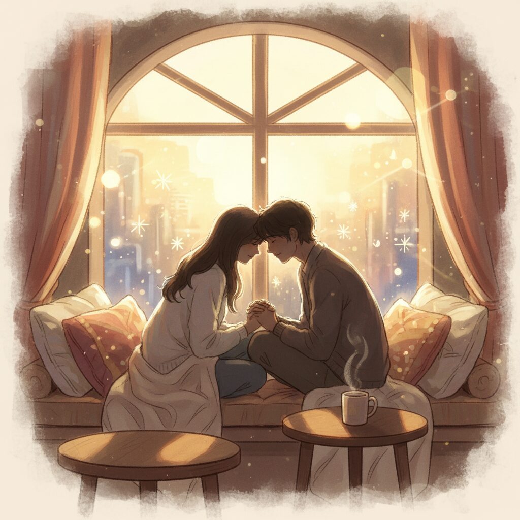 「逃げ恥婚」をイメージした温かい雰囲気のイラスト