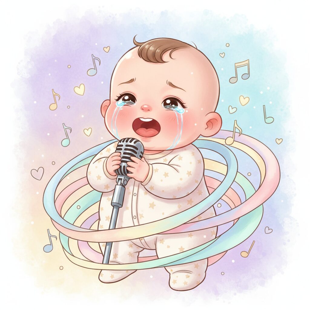 すたぽら2ndシングル「おぎゃりたい！えぶりでい」をイメージした、可愛らしい赤ちゃんが歌っているイラスト。パステルカラーで描かれ、安心感と温かさを表現。