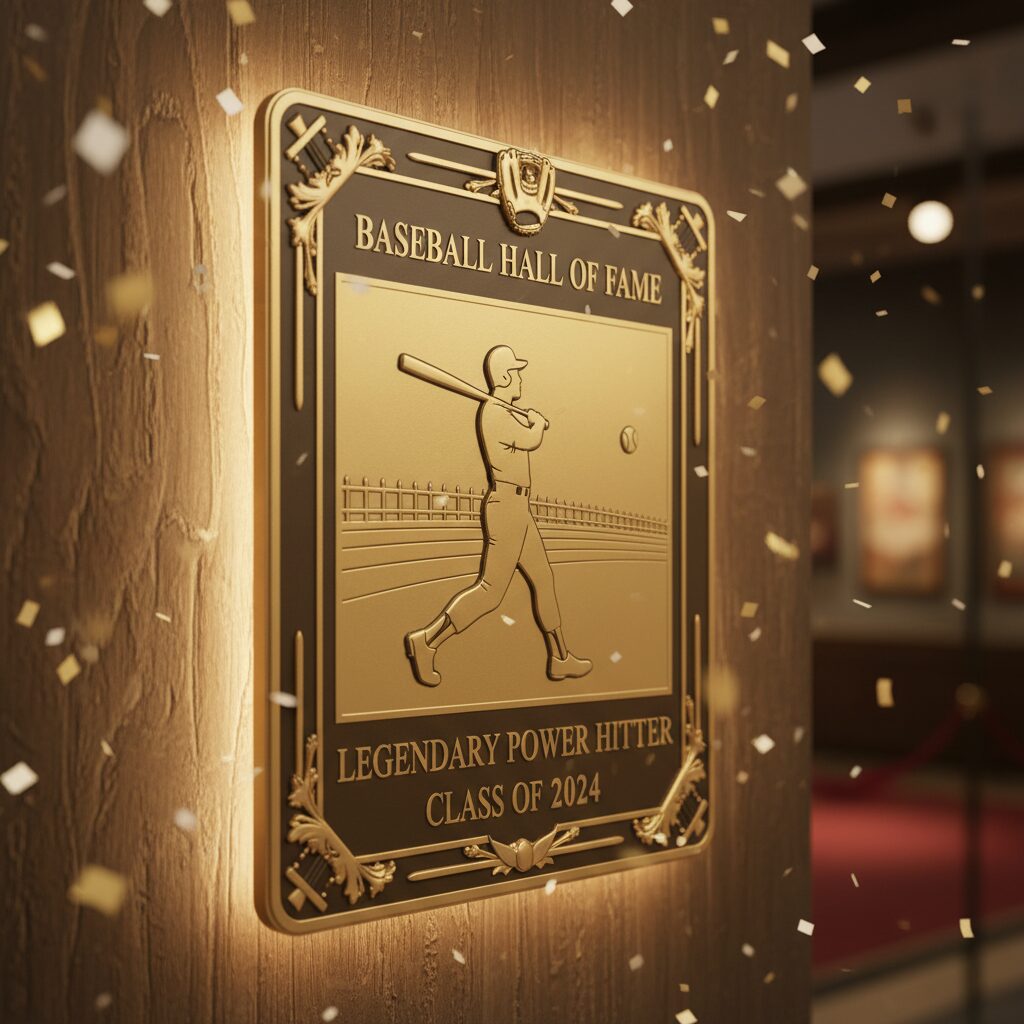 野球殿堂入りの金色の盾にバッターのシルエットが描かれた記念画像