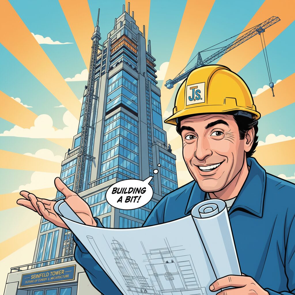 アンガールズ田中卓志さんが二級建築士試験に合格し、建築家として活躍する姿をイメージしたイラスト