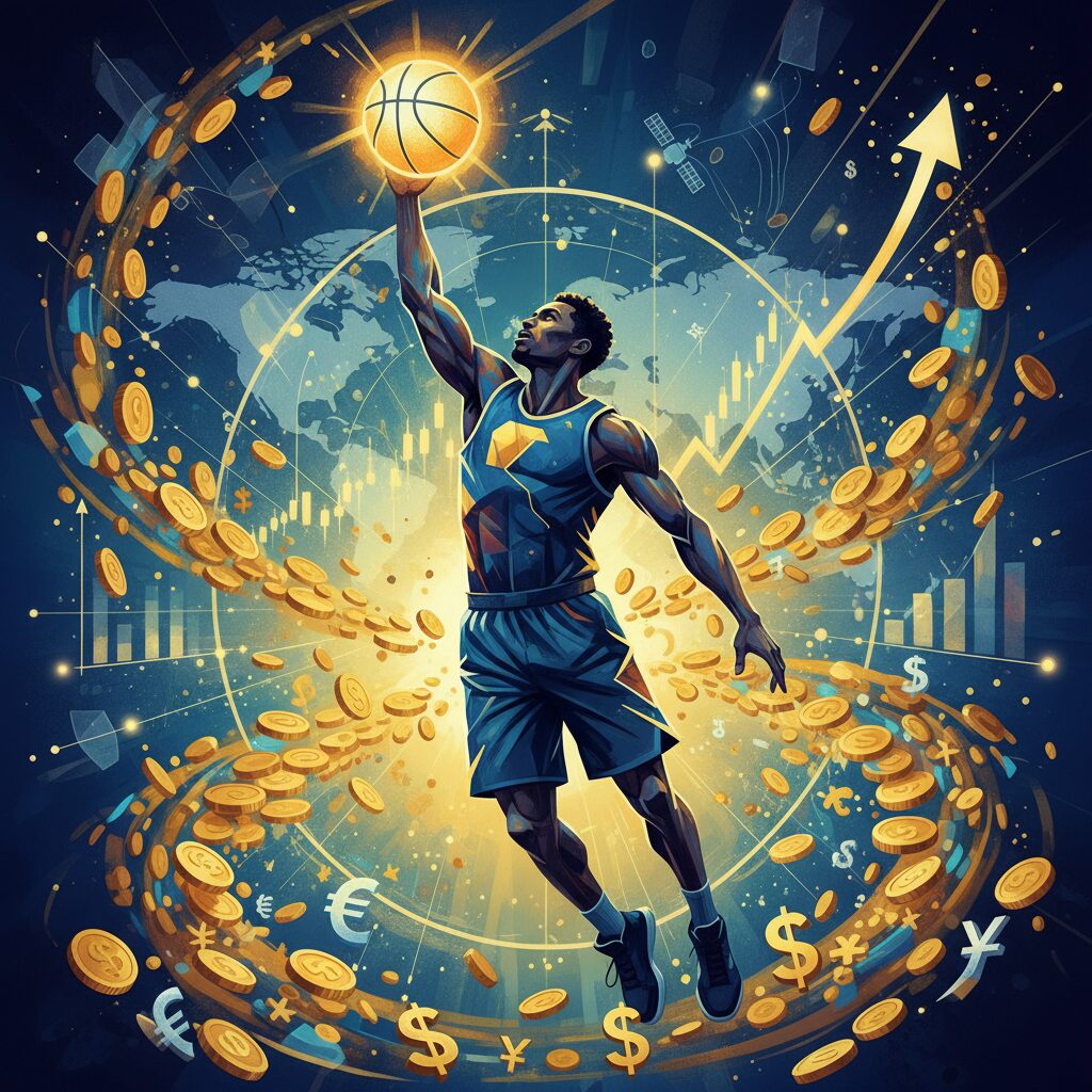 バスケットボール選手の年俸と総収入を示すイメージ