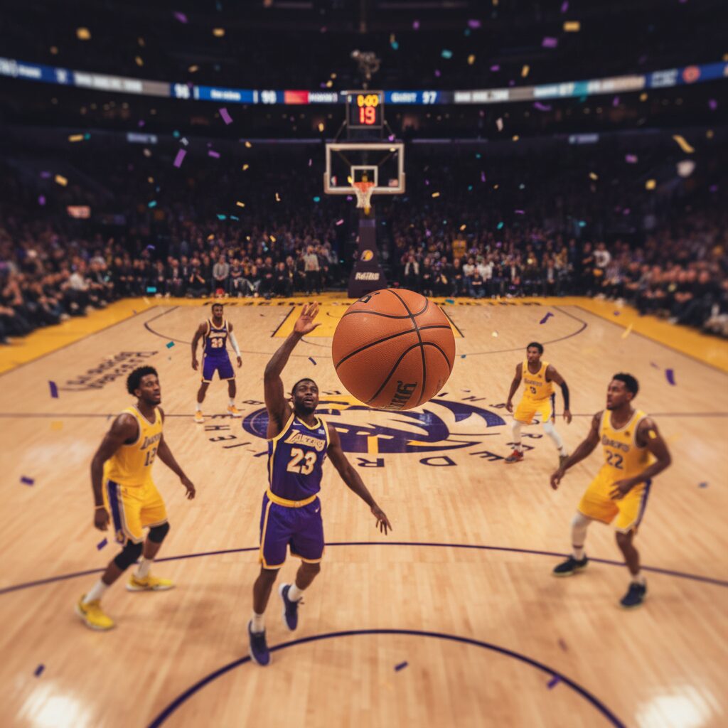 ユタ・ジャズとヒューストン・ロケッツの激しい試合展開を示すバスケットボールのコート上の選手たち