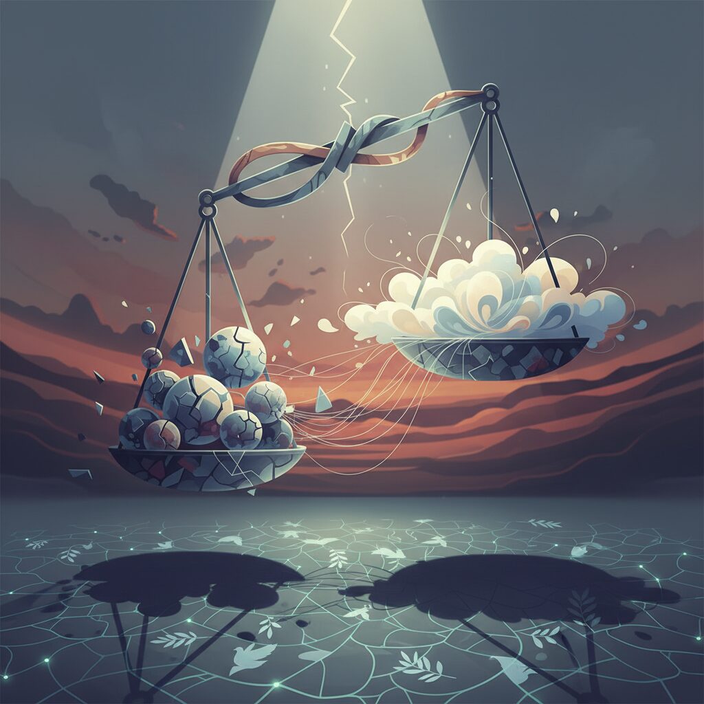 日本で増える中国籍の人物による犯罪事件とその社会的な影響を示す抽象画