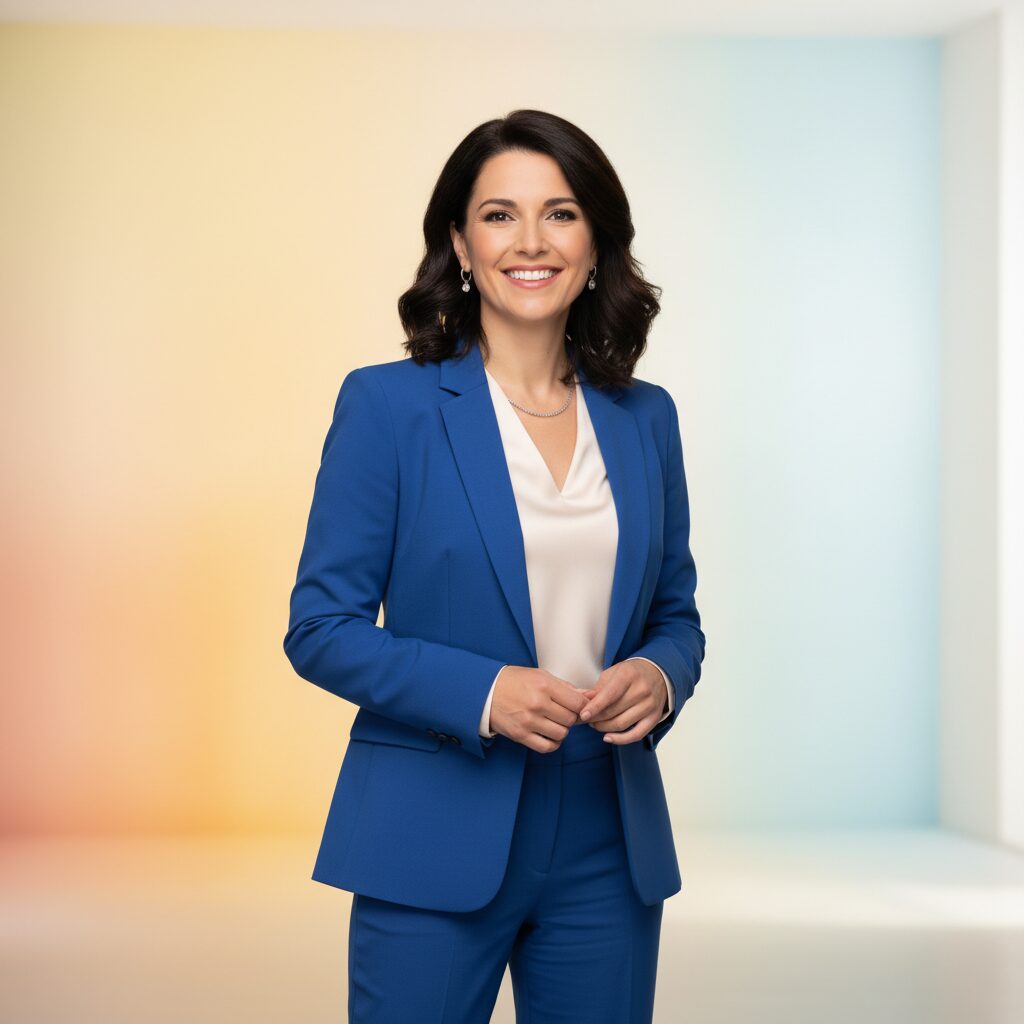 明るい笑顔で親しみやすい雰囲気の女性アナウンサーのイメージ