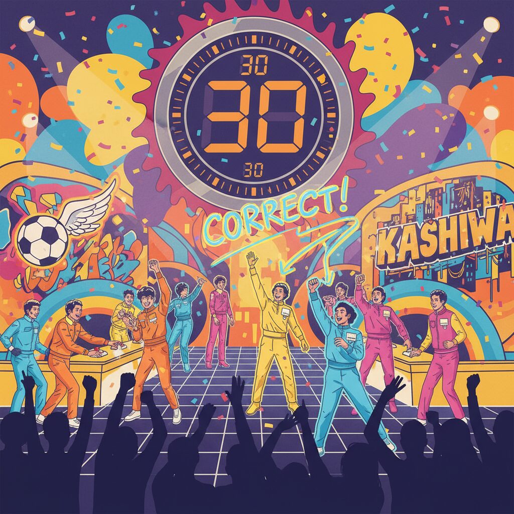 クイズ番組「タイムショック」のイメージと柏市の風景が融合したアイキャッチ画像