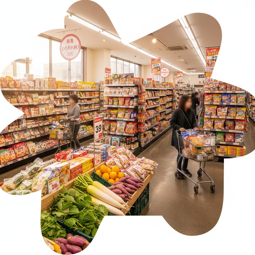 シアトルの宇和島屋店内の様子。豊富な日本食材が並ぶ棚。