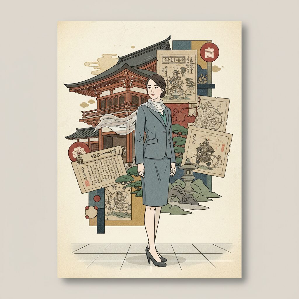 徳川慶喜の玄孫・山岸美喜さんの現代における活動を象徴するイラスト