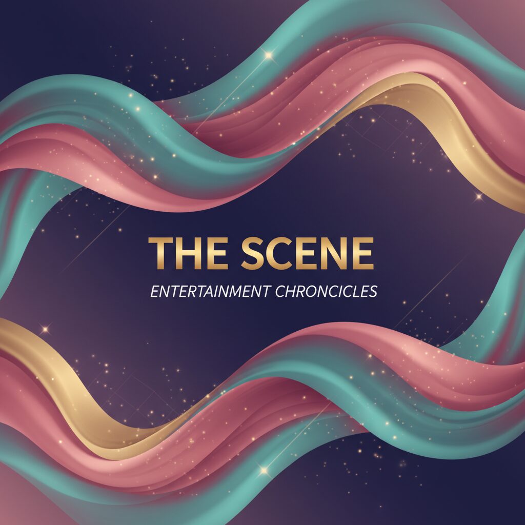 抽象的なデザインの背景に、恋愛やゴシップ記事を連想させる華やかなイメージ