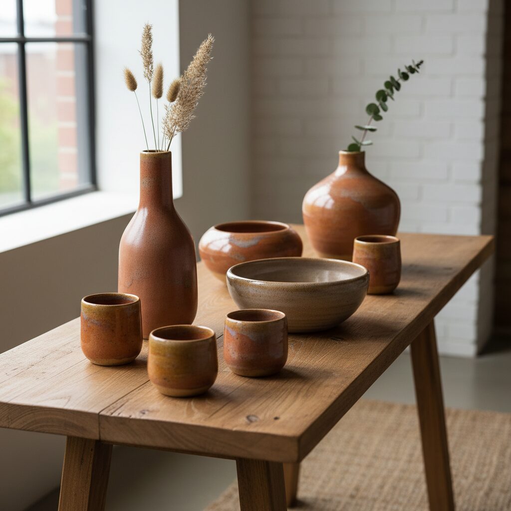 温かい土と上品な釉薬の風合いが特徴の中村哲雄氏による陶器