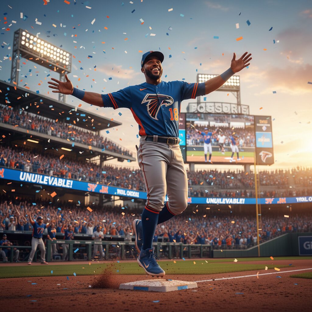 グラウンドでガッツポーズをする野球選手のイメージ