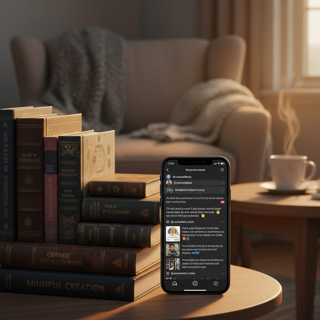 書籍の山とスマートフォン、暖かい光に包まれた吉沢亮さんの関連コンテンツ