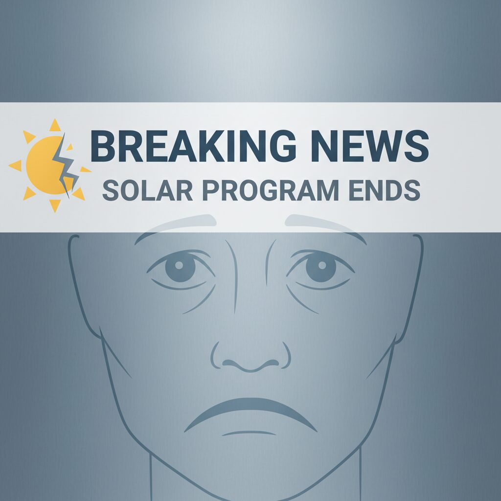 番組終了を告げるニュース速報と、落胆した表情の視聴者イメージ