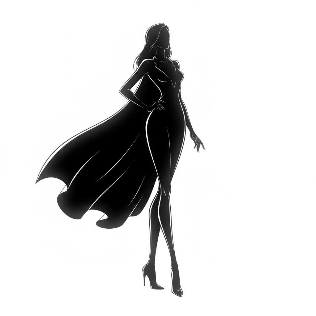 長身でエレガントな女性が自信を持って立っているシルエット