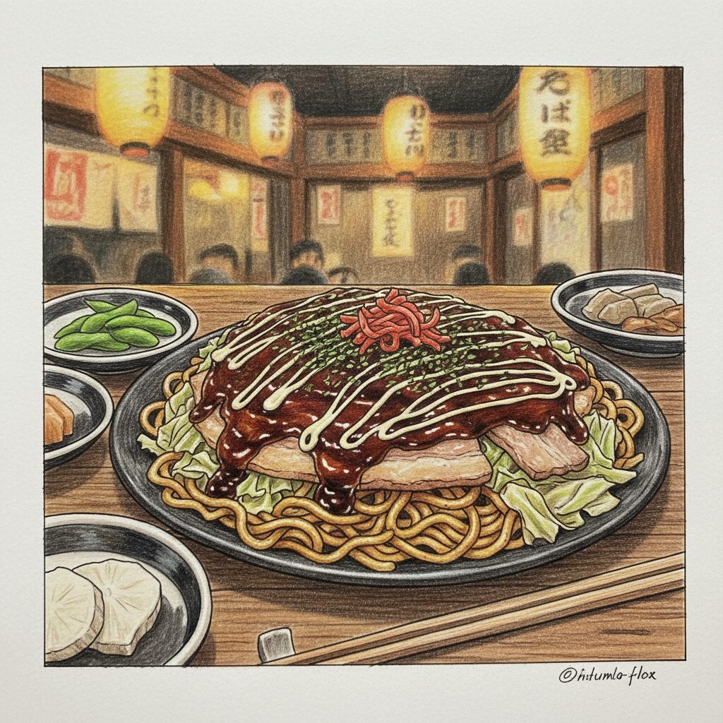 パリパリ麺と甘いキャベツが特徴の広島風お好み焼き