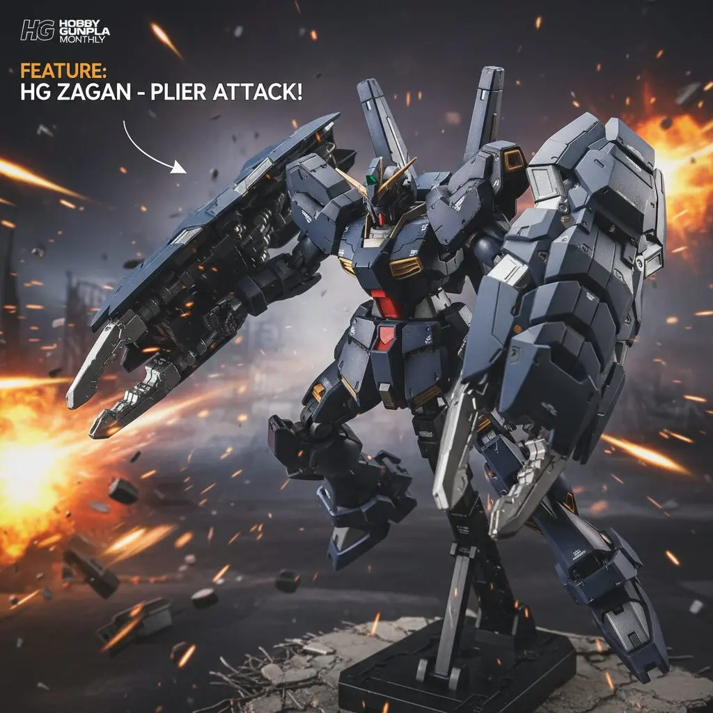 HG ガンダムザガンがシールドプライヤーユニットを展開してポーズをとっている画像