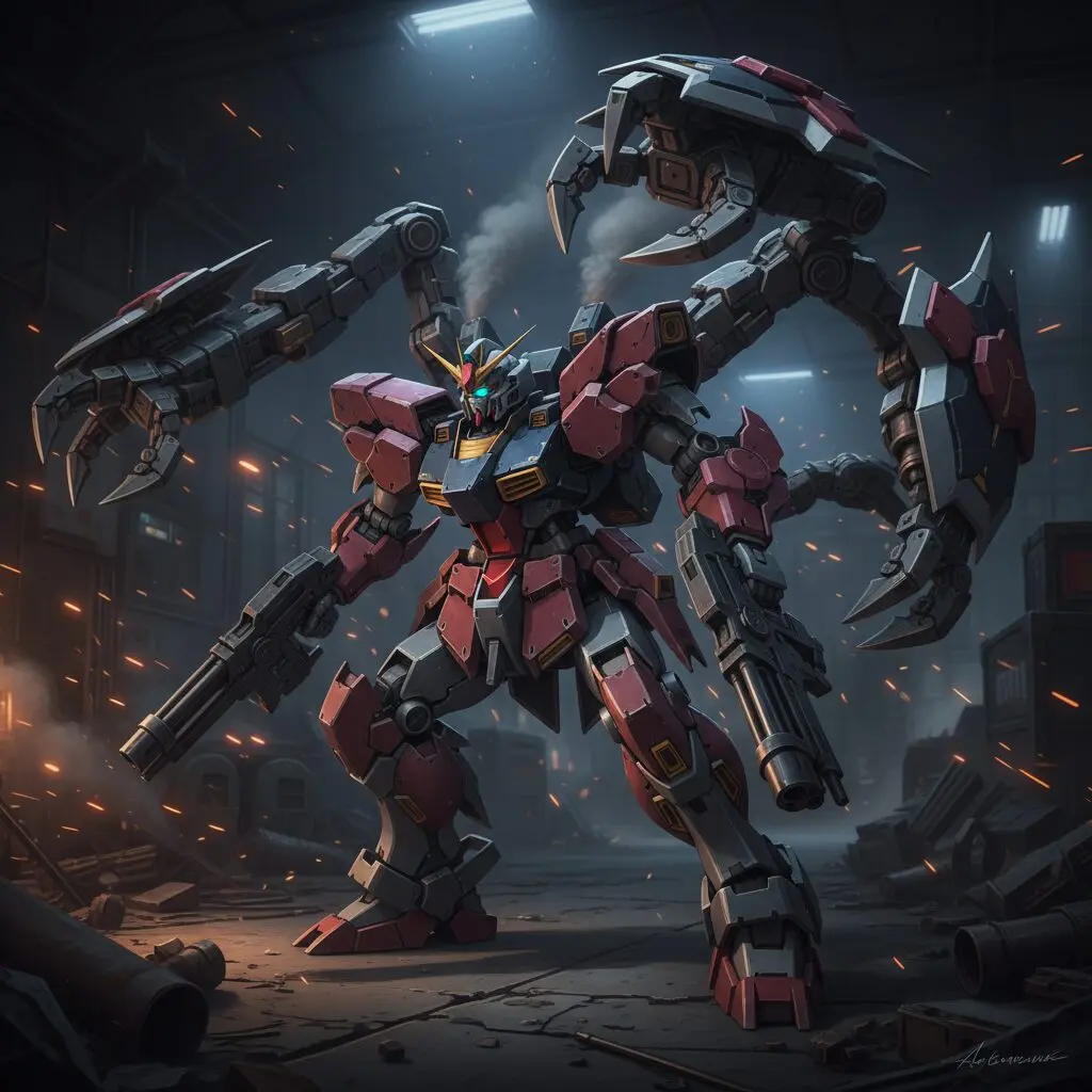 HG ガンダムザガンがシールドプライヤーユニットを展開し、力強くポーズをとる様子。