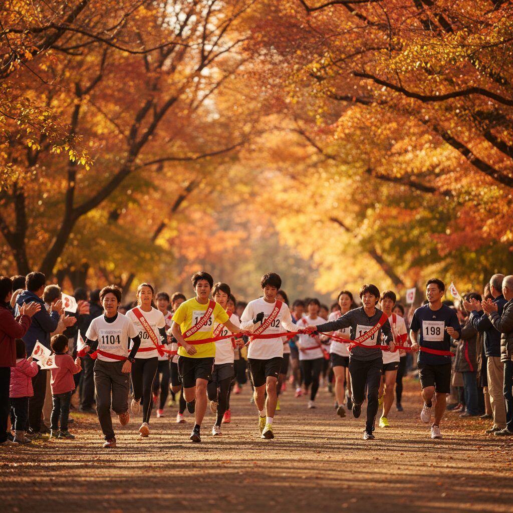 愛・地球博記念公園を駆け抜ける愛知駅伝のランナーたち