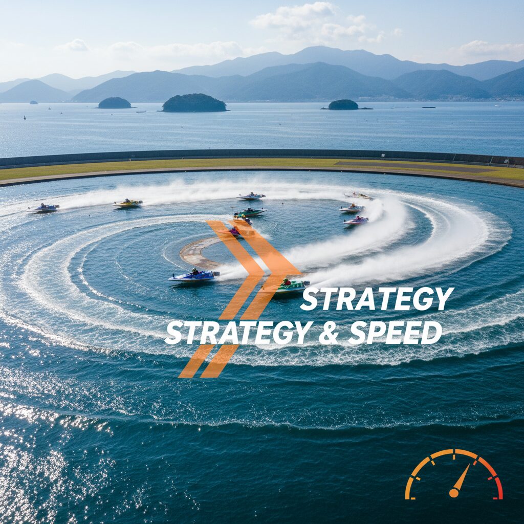 徳山競艇場のレース風景。ボートが水面を駆け抜け、インコースの強さを示唆するようなダイナミックな瞬間。