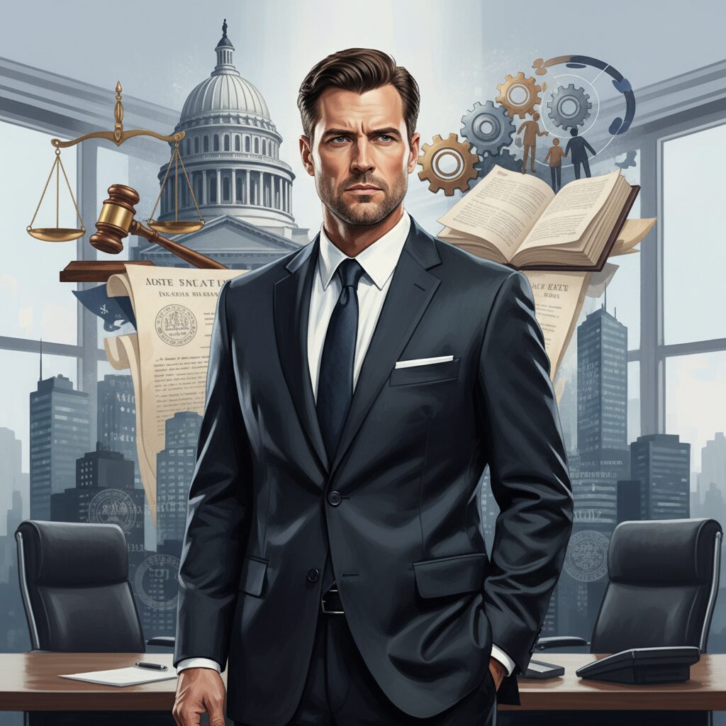 吉村洋文氏の学歴と経歴を示すイメージ