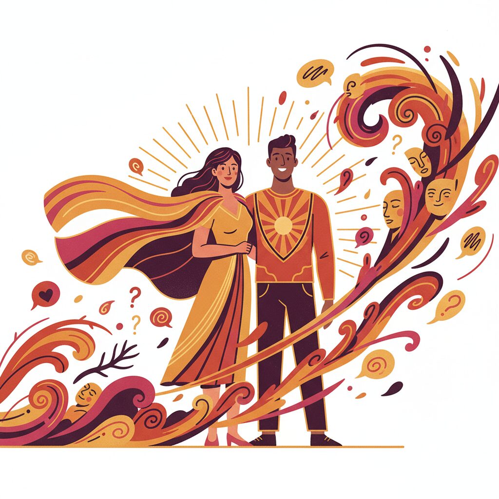 金子恵美と宮崎謙介夫妻が手を取り合うイラスト