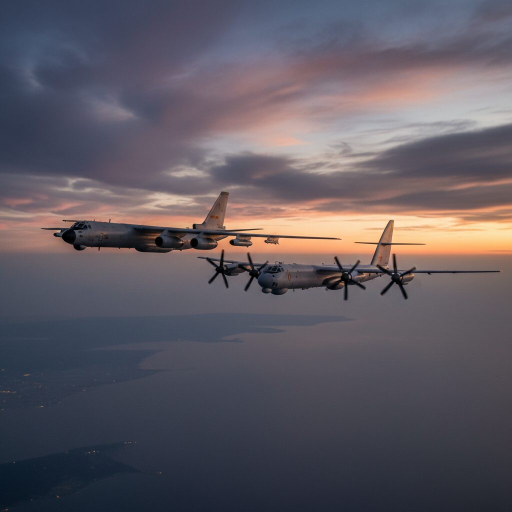 日本周辺を共同飛行する中国とロシアの爆撃機