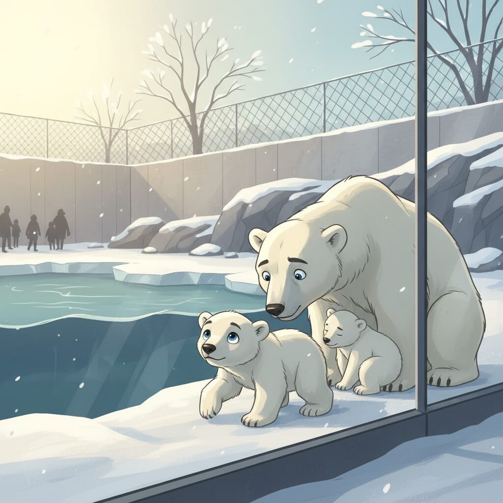 釧路市動物園のホッキョクグマ、過去と未来を描いたイラスト