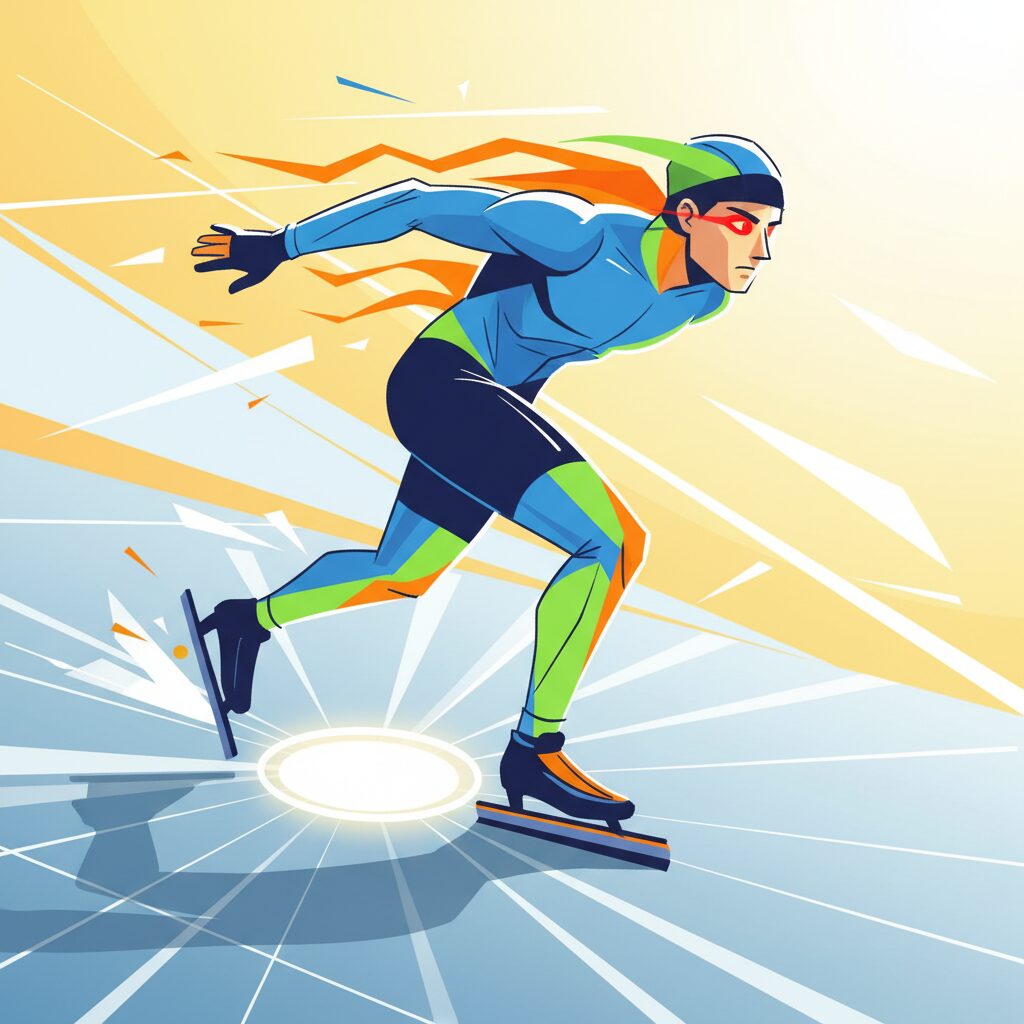 スピードスケート選手が氷上を滑走するダイナミックな瞬間